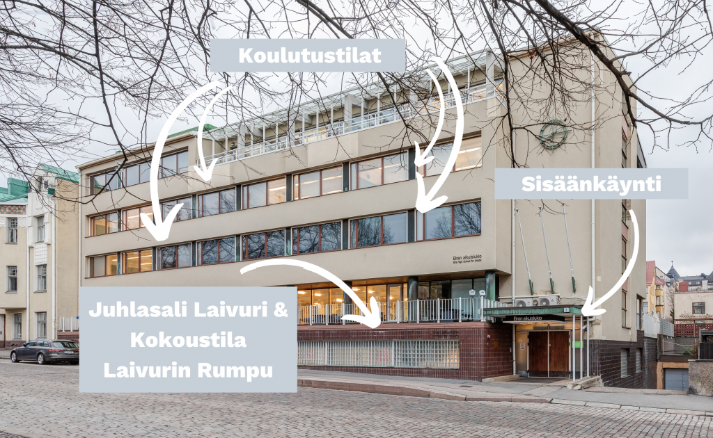 Osaamistehdas Kokoustilat - Kokoustilat Eira - Saapumisohjeet ja opasteet Juhlasali Laivuri, Kokoustila Laivurin Rumpu, Koulutustilat