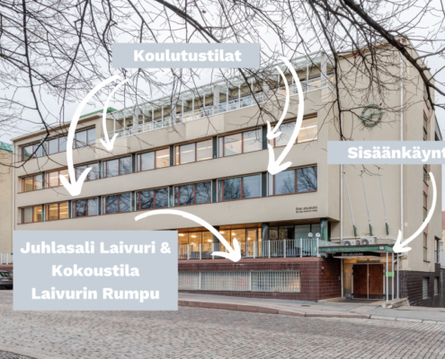 Osaamistehdas Kokoustilat - Kokoustilat Eira - Saapumisohjeet ja opasteet Juhlasali Laivuri, Kokoustila Laivurin Rumpu, Koulutustilat